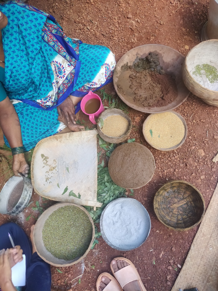 moong and millet seeds in baskets